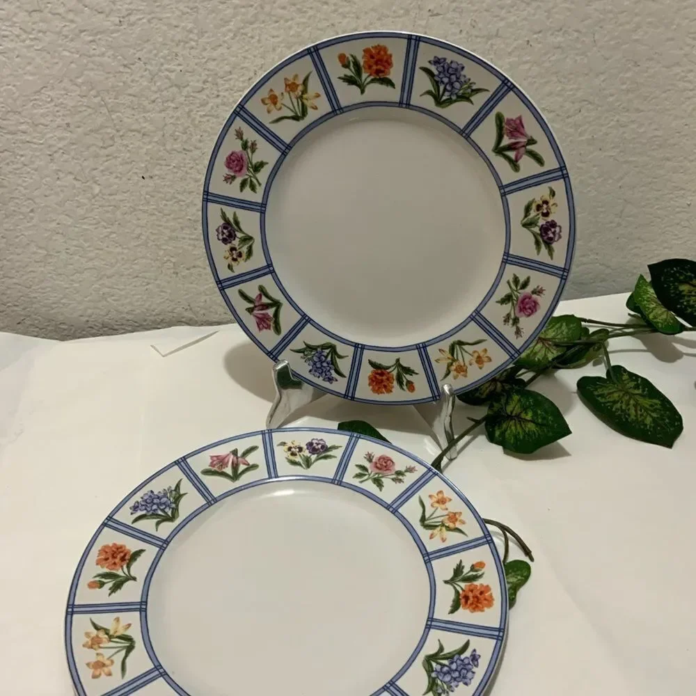 2 AMERICAN ATELIER ELIZABETH 5020 Dinner Plate Granny Core Floral Gingham A2